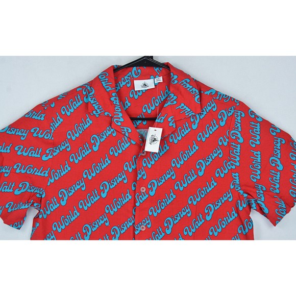 Disney Parks Walt Disney World Casual Red Short Sleeve Button Shirt Size Small - Picture 2 of 7